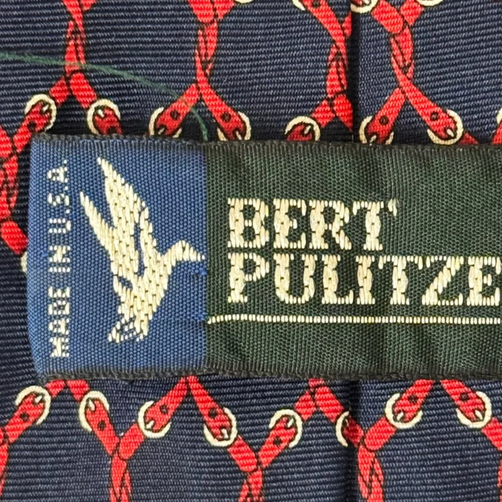 Bert Pulitzer Men’s Necktie - 100% Silk Navy & Red Chain Pattern - Made in USA